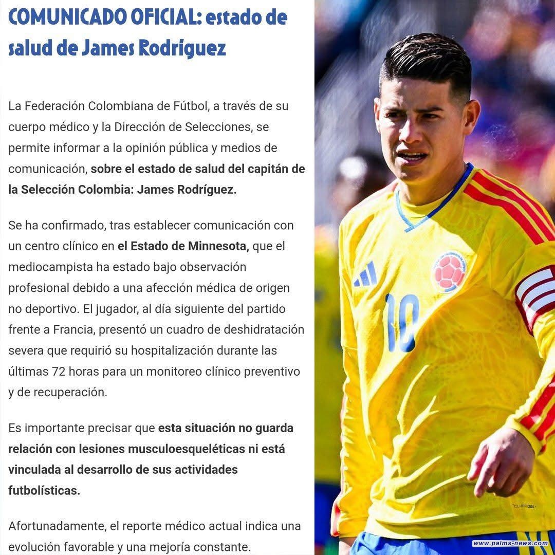 الاتحاد الكولومبي يطمئن الجماهير: تحسن حالة خاميس رودريغيز بعد وعكة صحية